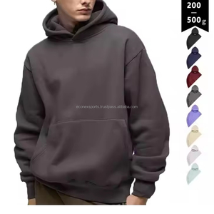 Personalizable 500 Gsm invierno recortado de ganchillo liso teñido con capucha hombres diseñador Unisex peso pesado pulóver bordado Logo lujo - Product Image 6