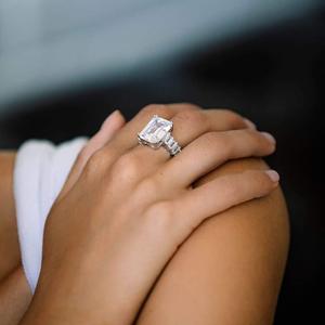 Emerald Cut Moissanite Ring Claw Setting Women's Luxury Engagement Jewelry - Product Image 2