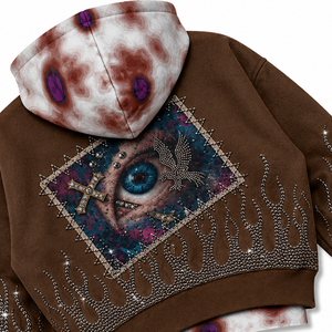 Sweat à capuche double personnalisé avec impression sérigraphique en strass, effet délavé soleil, design tendance premium, unisexe - Product Image 4