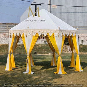 Tente de mariage traditionnelle indienne de luxe en fer forgé pour cérémonie Mehndi et fête sur la plage - Durable, portable, rouge et blanc, 3x6m SSV T JODH-87 - Product Image 4
