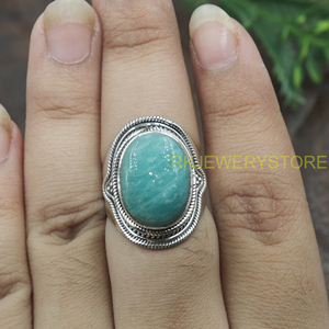Anillo de Amazonita Natural con Plata de Ley 925, Hecho a Mano, Estilo Boho, Cabujón Ovalado, Joyería de Diseño Vintage para Él, Unisex - Product Image 5