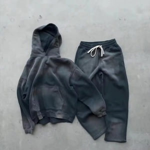 Unisex Tracksuit Hooded Full Sleeve Solid Color Sweatshirt <b>Pants</b> 100% Cotton Breathable Casual Autumn Wear - Product Image 3