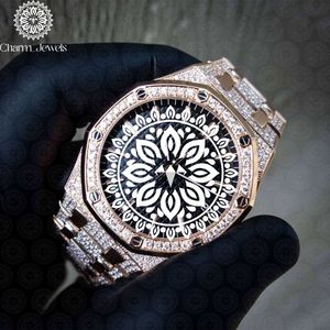 Charm_Jewels Luxury Men's Rose Gold <b>Diamond</b> <b>Watch</b> 43mm Polygon Analog Quartz Luminous Folding Clasp Stainless Steel - Product Image 1