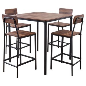 Set of 5pcs 35\" Square Pub <b>Table</b> with Four <b>Stools</b> <b>Bars</b> <b>Tables</b> Chair Set Rounded Edge Design <b>Bar</b> Furniture - Product Image 1