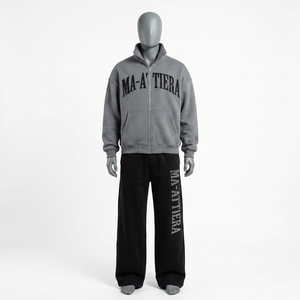 Conjunto deportivo para hombre, sudadera verde con capucha, pantalones deportivos, conjunto de dos piezas con bloques de color, sudadera con cremallera completa, pantalones de pierna ancha, conjunto informal. - Product Image 3