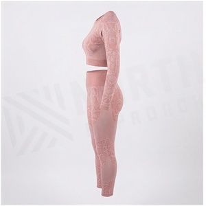 <b>Pink</b> Animal Print 2 Piece Yoga Set Full Length High Waist <b>Crop</b> <b>Top</b> Leggings Four-Way Stretch Spandex Polyester Women's - Product Image 3