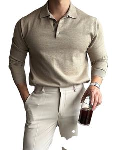 Polo décontracté pour homme en sergé, à manches longues, col en V, boutonné, couleur unie, respirant, collection automne – Meilleures ventes - Product Image 6