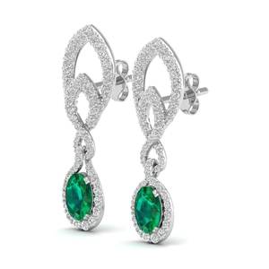 REYES Pendientes Colgantes de Oro Sólido de 14K de Calidad Premium con Esmeralda de Corte Ovalado de 2.3 Quilates y Diamantes Certificados por IGI para Mujer - Product Image 3