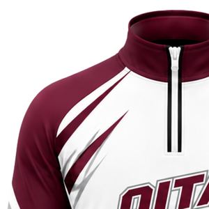 <b>Burgundy</b> White Quarter Zip Sports <b>Shirt</b> Long Sleeve Athletic Training Running Teamwear Custom Performance Sportswear Top Jerseys - Product Image 3
