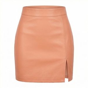 Minifalda de Cintura Alta para Mujer, de Piel Sintética, con Abertura Lateral, Color Sólido, Diseño Minimalista, para Todas las Temporadas - Product Image 1