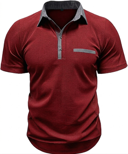Chemises décontractées d'été pour hommes européens et américains à manches courtes, respirantes, unies, brodées, en polyester/coton tricoté, avec couleurs assorties - Product Image 6