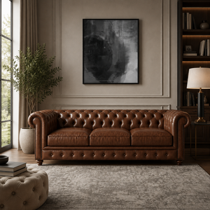 Sofá de 3 Plazas de Cuero Genuino Premium, Sofá Clásico Resistente con Cojines Suaves para Diseño de Interiores de Lujo en Hogares y Hoteles - Product Image 1