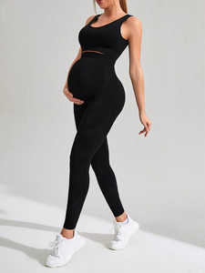 Ensemble de yoga 2 pièces personnalisé pour femmes enceintes, legging taille haute et tenue de détente pour la grossesse - Product Image 3