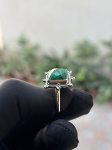 Fine 925 Sterling <b>Silver</b> Handmade Bezel Gemstone Dyed <b>Emerald</b> Green <b>Ring</b> Square Shape Wedding Party Trendy Christian - Product Image 3