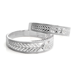 Bindi Jewels 925 Sterling Silver Leaf Pattern Zircon Christian Romantic Eternity <b>Band</b> <b>Couple</b> Rings - Product Image 3