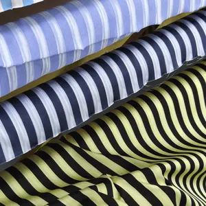 Source manufacturer satin fabric breathable yarn dyed polyester spandex stripe fabric for shirts dress pet suppliers