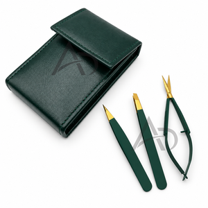 Pince à épiler professionnelle en acier inoxydable à pointe inclinée avec ciseaux à ressort, logo personnalisé, étui vert, kit pour sourcils - Product Image 6