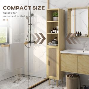 Mobile da bagno alto in rovere con ripiani regolabili e porte in Rattan mobili di stoccaggio indipendenti - Product Image 5