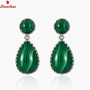 Customized party jewellery 925 sterling silver malachite gemstone tear drop <b>earrings</b> jewelry women - Product Image 2