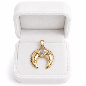 Blue Topaz Crescent Moon Pendant Gold Tone Celestial <b>Necklace</b> Crystal Gemstone Boho Jewelry Gift for Women Her - Product Image 4