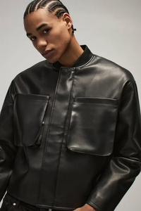 Chaqueta Utilitaria de Cuero Genuino para Hombre RAO CRAFT EXPORTS, Cuello Mao, Cremallera Oculta, Bolsillos Extra Grandes en el Pecho, Resistente al Viento, para Invierno - Product Image 2