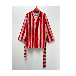 Kimono de terciopelo rojo de lujo hecho a mano, chaqueta larga con estampado floral, 100% algodón, cierre con cordón, para fiestas. - Product Image 1