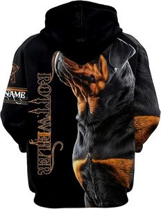 Sweat à capuche imprimé Rottweiler pour homme, noir décontracté, personnalisable avec nom, impression intégrale par sublimation, pour l'automne - Product Image 3