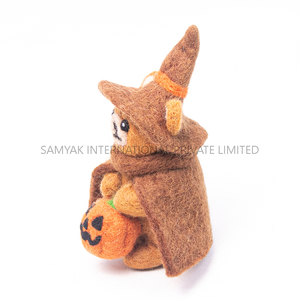 Handmade <b>Felt</b> Brown Teddy Bear Halloween Decoration with Hat Coat & Pumpkin | Cute Mini Plush Gift Toy - Product Image 2
