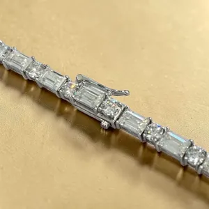 Womens 14k White Gold Emerald Cut E F VVS Lab Grown 11.5 Carat Bracelet Diamond - Product Image 6