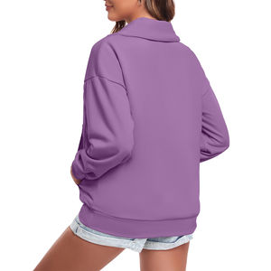 Sudaderas de algodón de alta demanda para mujer, con logo personalizado de fábrica, media cremallera, cuello simulado, lavadas y bordadas. - Product Image 4