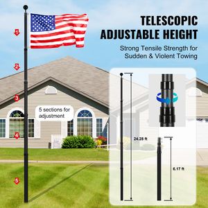 Kit Asta Portabandiera Telescopica in Lega di Alluminio Rinforzata da 7,6 m con 3 Modalità di Visualizzazione, Pali per Bandiera da Esterno 3x5 per Installazione a Terra - Product Image 3