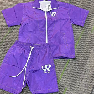 Ensemble de survêtement court personnalisé en deux pièces pour homme, veste coupe-vent en nylon et pantalon en polyester patchwork - Product Image 1