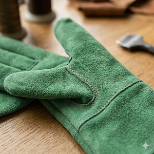 Green Leather Work <b>Gloves</b> Durable Anti-Slip Straight Cuff General Purpose Safety <b>Gloves</b> - Product Image 4