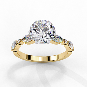 Anillo de Compromiso con Diamante Cultivado en Laboratorio, Corte Brillante Redondo de 2 Quilates, Certificado por IGI, Oro Sólido de 14k, Anillo de Aniversario con Múltiples Piedras Laterales en Forma de Marquesa - Product Image 1