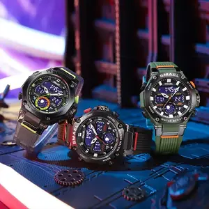 นาฬิกาข้อมือควอตซ์กีฬา SMAEL กองทัพนาฬิกาปลุกจอแสดงผลคู่ LED นาฬิกาอิเล็กทรอนิกส์ 8069 นาฬิกากันน้ําสําหรับชาย