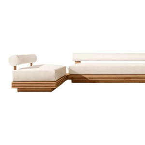 Modern Outdoor Solid Teak Sectional <b>Sofa</b> Set L-Shaped Durable Frame and Soft Cushion Contemporary Design Couch Lounger Luxury - Product Image 4