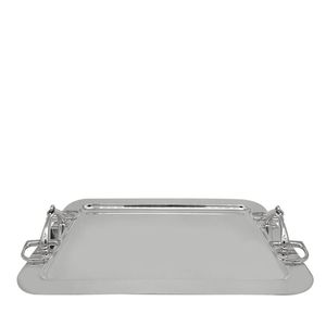 Plateau de service rectangulaire de luxe en acier inoxydable argenté avec poignées, idéal pour la décoration de mariages, les buffets d'hôtel et les traiteurs. - Product Image 4