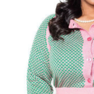 Cárdigan de Punto con Adornos de Perlas Rosas y Verdes para Mujer, Suéter de Manga Larga con Botones al Frente, Elegante, Casual, Bordado Personalizado - Product Image 2