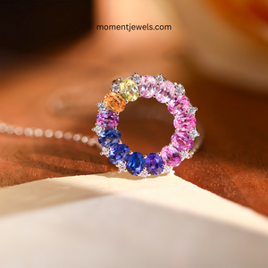 Luxury <b>Rainbow</b> <b>Lab</b> Grown Gemstone Pendant Necklace 925 Sterling Silver Cable Chain U Shape Bubble Pattern Solid Silver Colorful - Product Image 2