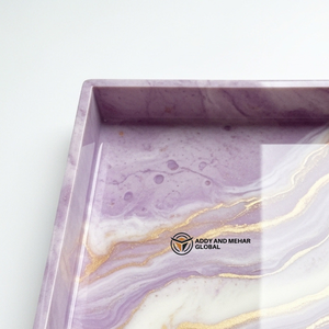 Luxury <b>Square</b> Lilac Resin Storage Tray Gold Vein Purple Marble Effect Decorative Platter for Coffee <b>Table</b> & Home Decor Gift - Product Image 3