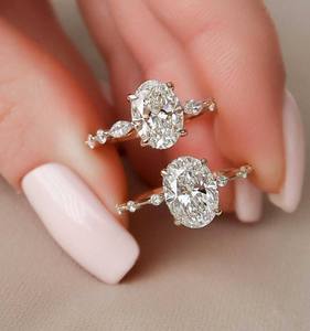 แหวนหมั้นเพชรแล็บโกรว์ 14k ทองคำขาว 925 เงินแท้ สี E ทรงบริลเลียนท์คัท สไตล์ชาติพันธุ์ สำหรับผู้หญิง - Product Image 1