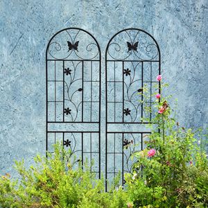 Set di 2 tralicci da giardino in metallo antiruggine neri da 180 cm x 50 cm per piante rampicanti, supporto per fiori da esterno - Product Image 1