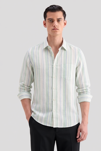เสื้อเชิ้ตผู้ชาย Enovate ลายทางป๊อปปี้ ผ้าลินิน/ผ้าฝ้าย กระดุมสองแถว ระบายอากาศได้ดี เหมาะสำหรับฤดูร้อน สไตล์ลำลอง ODM - Product Image 2