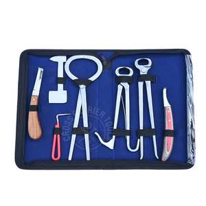 Kit d'outils de fermeur équin avec couteau à sabots courbé, boucle pour abcess, pince à sabots pour poulain, coupe-sabots, testeur de douleur, râpe, polisseur et mallette de transport - Product Image 1