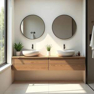JY Project Customized Modern European RTA Plywood Bathroom Vanity with MDF <b>Mirror</b> <b>Set</b> Wall Mounted Luxury Double Sink Vanities - Product Image 6