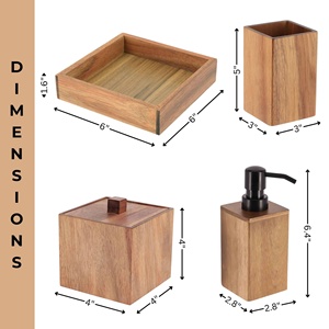 Nordic Style Handmade Eco-Friendly Wooden Four-piece Bathroom <b>Set</b> Elegant Liquid <b>Soap</b> Dispenser Toothbrush Cup Stand <b>Soap</b> Tray - Product Image 6