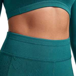 Ensemble de yoga sans couture 2 pièces pour femme : haut court à manches longues et col rond, leggings taille haute - Product Image 5