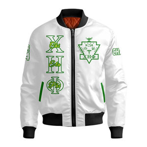 Blouson bomber noir et vert pour homme Chi Eta Phi, fermeture éclair sur le devant, lettres brodées, vêtement d'extérieur décontracté coupe-vent - Product Image 5