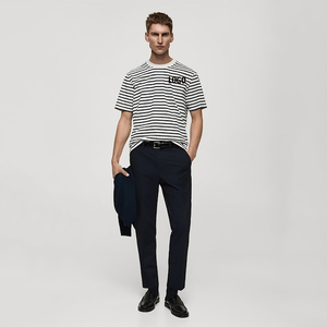T-shirt à manches courtes pour homme, bleu marine, col rond, coupe classique, couleur unie, coton jersey, logo imprimé sur le devant - Product Image 5