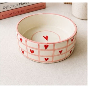 Bol en céramique peint à la main en gros, motif cœur, vaisselle mignonne à carreaux roses, style INS, bol en porcelaine pour collations, salades et soupes, pour la maison et les restaurants - Product Image 1